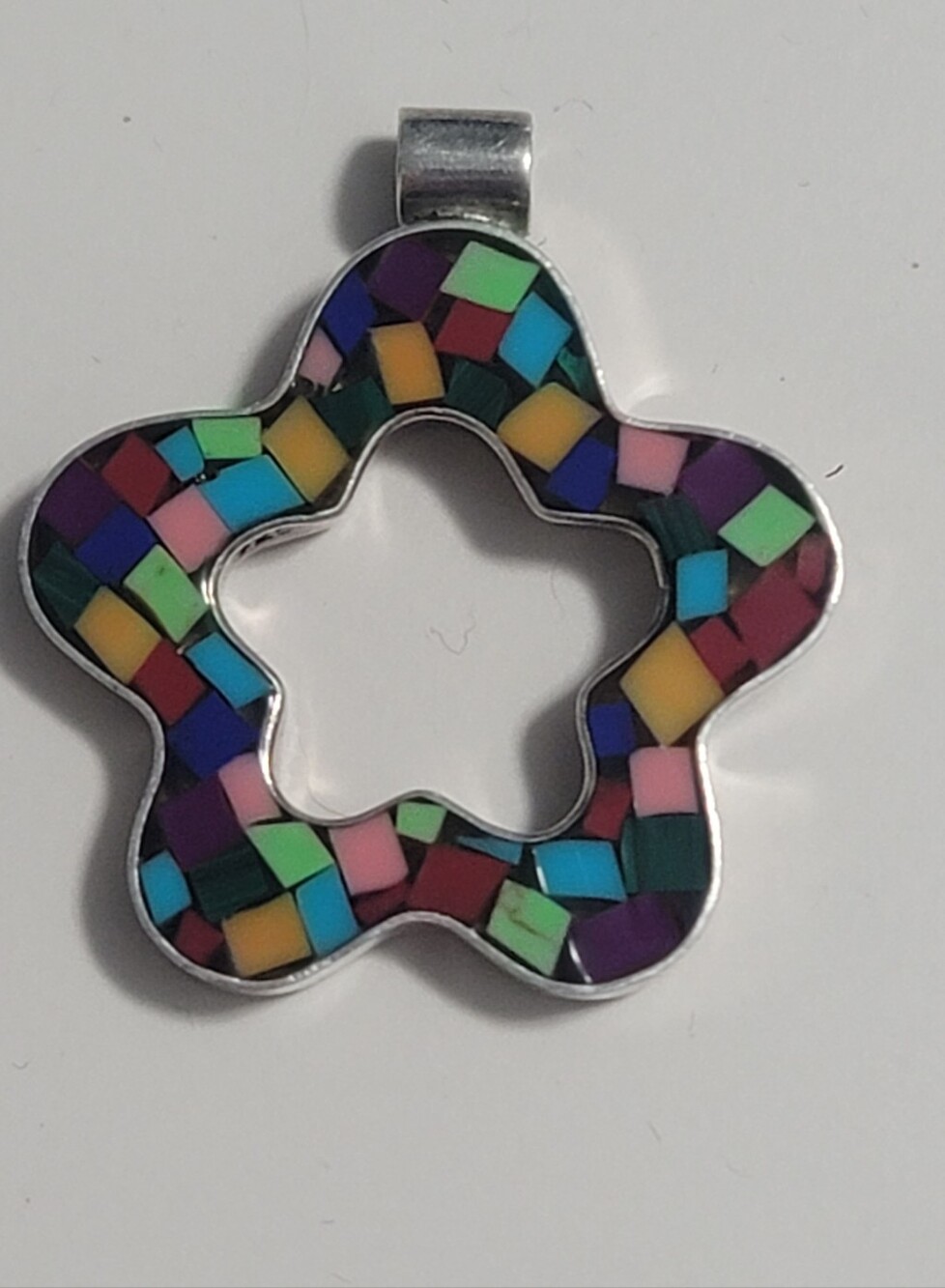 Sterling Silver 925 Mosaic Star Gemstone Pendant - Picture 1 of 6